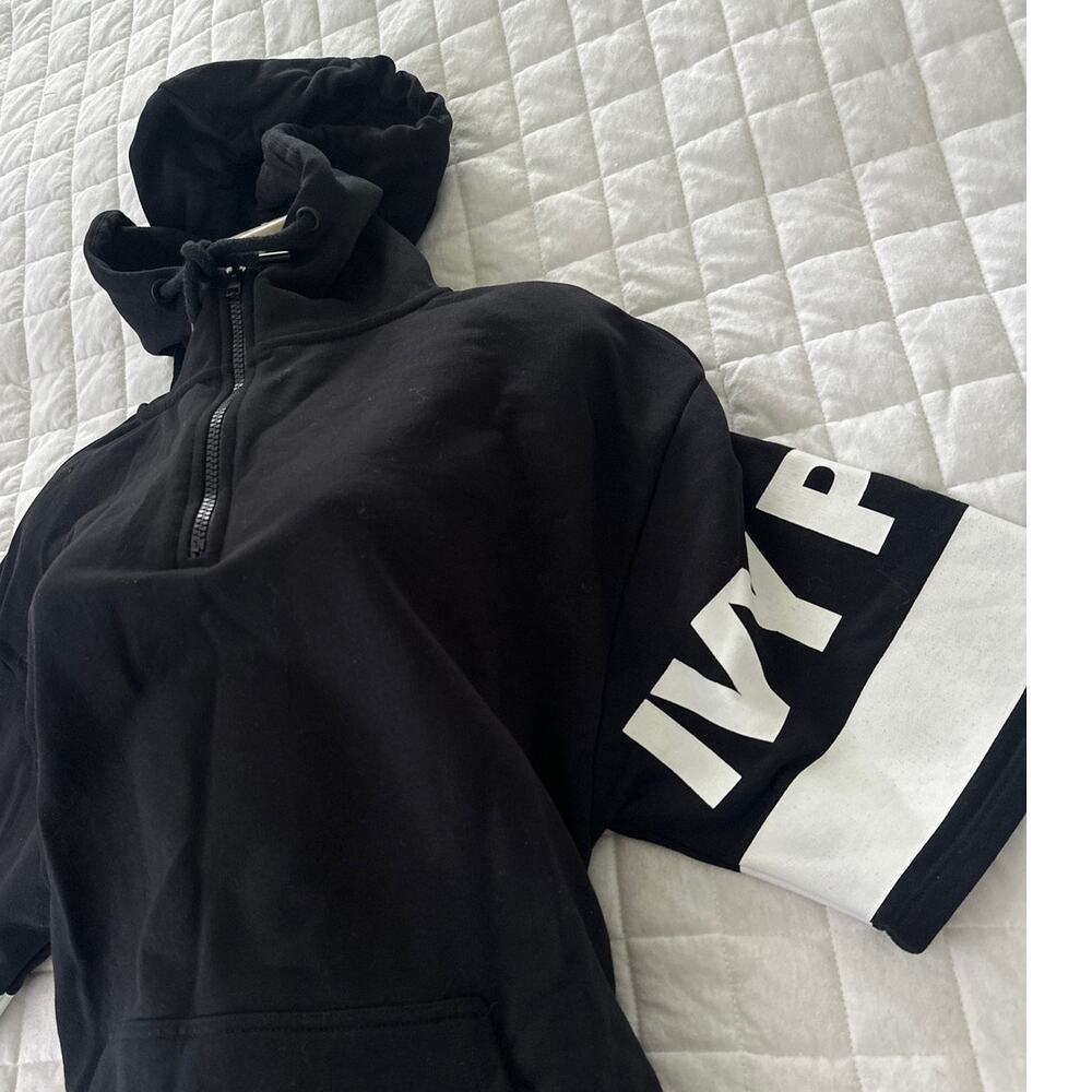 IVY PARK Black Hooded Short-Sleeve Dress with White Sleeve Stripe - Picture 3 of 12